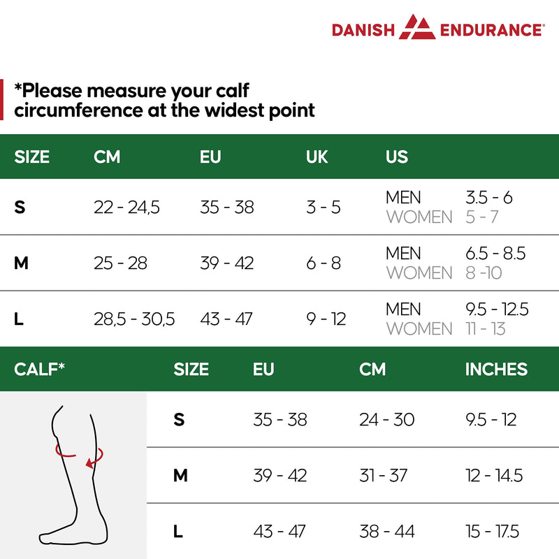 DANISH ENDURANCE Graduated Compression Socks, Organic Cotton, 14-18 mmHg, Flight socks, Women & Men Black 6-8 - BeesActive Australia