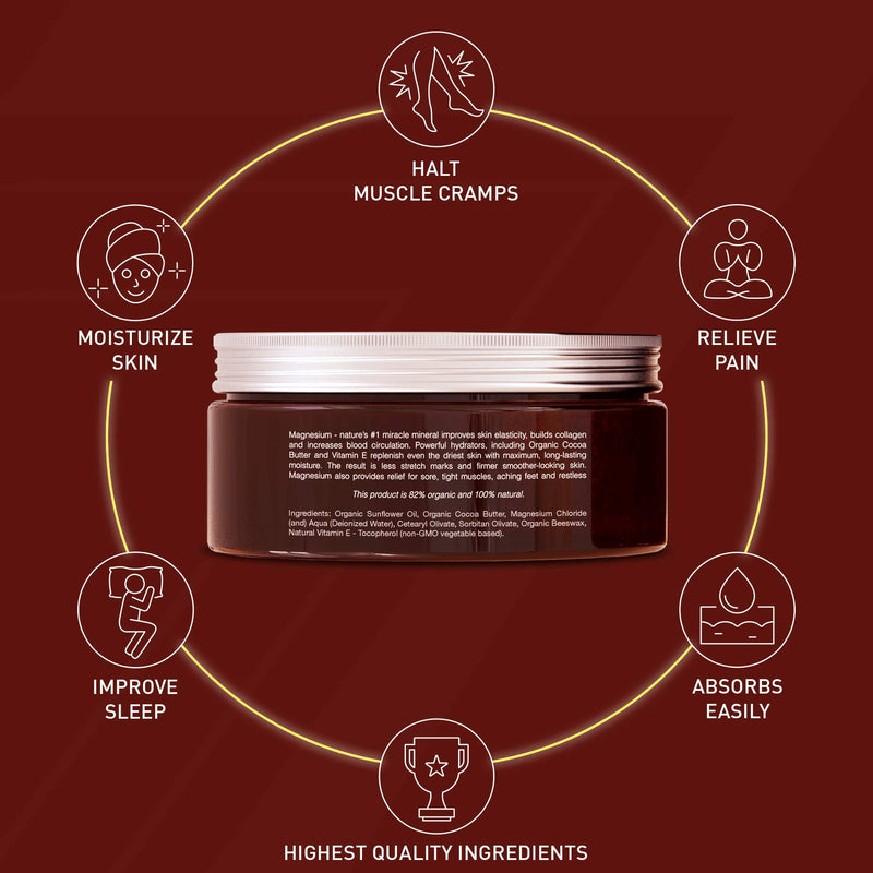Natural Magnesium Cream for Pain Calm, Leg Cramps, Sleep & Muscle Soreness. With Moisturizing Organic Cocoa Butter and Vitamin E - No Harmful Ingredients. Our USA Made Creme is Safe for Kids (8 fl oz) - BeesActive Australia