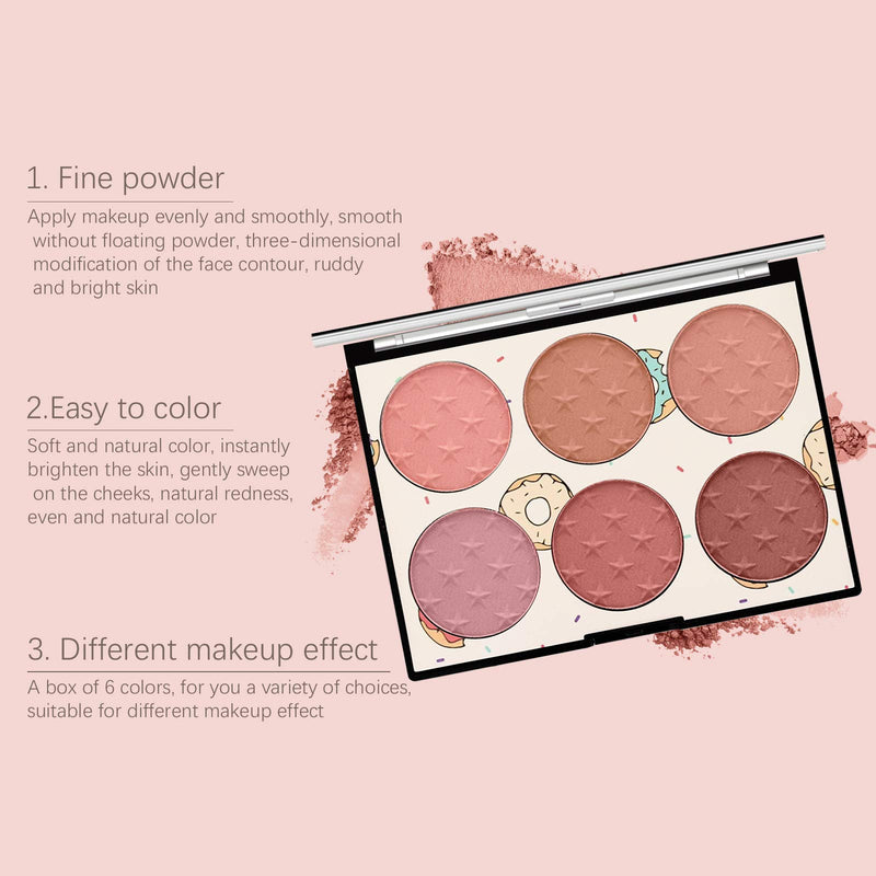 Ownest 6 Colors Face Blush Palette,Light Luxury Blush Palette Matte Blush Powder Bright Shimmer Face Blush,Contour and Highlight Blush Palette(with A Blush Brush)-Set A - BeesActive Australia