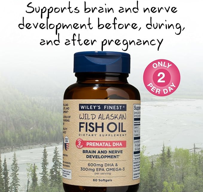 Wiley's Finest - Wild Alaskan Fish Oil: Prenatal DHA 600mg DHA - Omega 3 Supplement - 60 Softgels by Wiley's Finest - BeesActive Australia