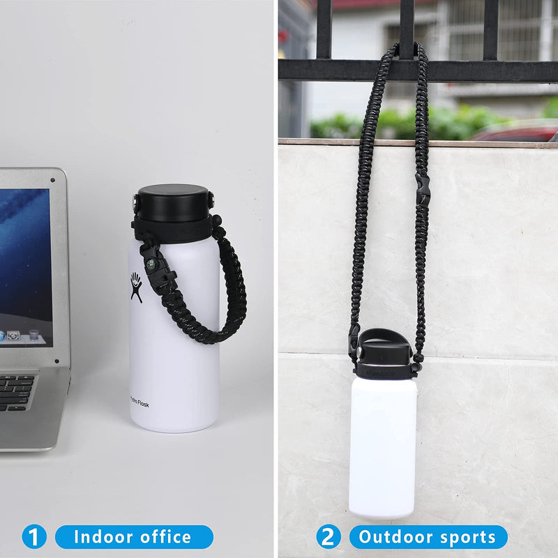 Wongeto 2.0 Paracord Handle with Shoulder Strap Compatible with Hydro Flask 2.0 Wide Mouth Water Bottle 12oz to 64oz-Water Bottle Strap Carrier for Walking,Camping,Going to School Black - BeesActive Australia
