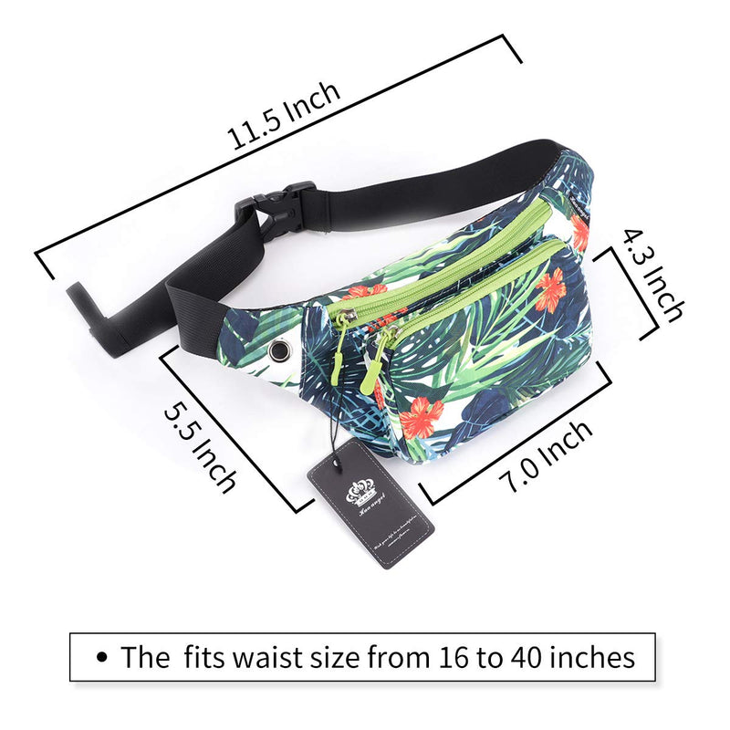 HUA ANGEL Fanny Waist Pack-Running Hiking Cycling Sport Casual Waist Bag Hip Pack Outdoor Travel Crossbody Sling Backpack for Men & Women Green leaf - BeesActive Australia