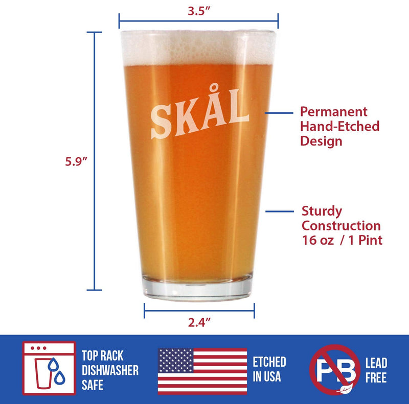 Skal - Norwegian Cheers - Pint Glass for Beer - Cute Sweden and Norway Themed Gifts or Party Decor for Women - 16 Oz - BeesActive Australia
