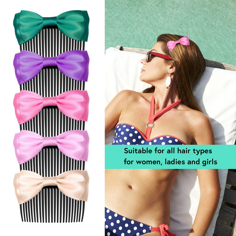 MARY LAVENDER Side Hair Comb with Bows for Bangs French Twist Hair Pin Clips Hair Accessories Hair Styling Decorative Comb for Women Kids Girls 5pcs - BeesActive Australia