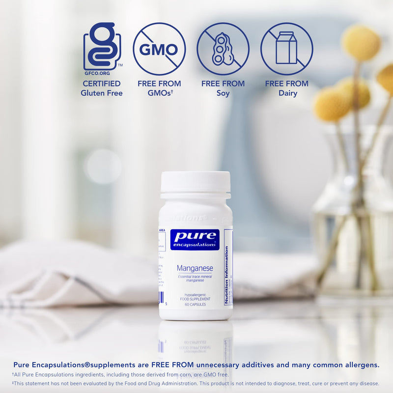 Pure Encapsulations - Manganese 8mg - Highly Bioavailable Essential Trace Mineral Manganese Supplement - 60 Vegetarian Capsules - BeesActive Australia