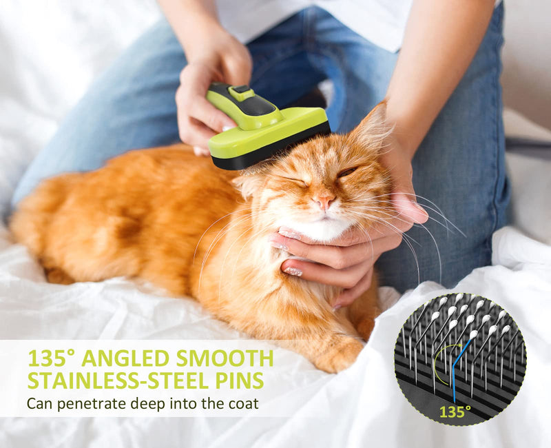 Pecute Dog Brush Cat Brush - Self Cleaning Slicker Brush, Effectively Reduces Shedding by Up to 95% - Professional Pet Grooming Brush Shedding Grooming Tools for Dogs and Cats with Middle to Long Hair Size M-Green with Massage Particles - BeesActive Australia