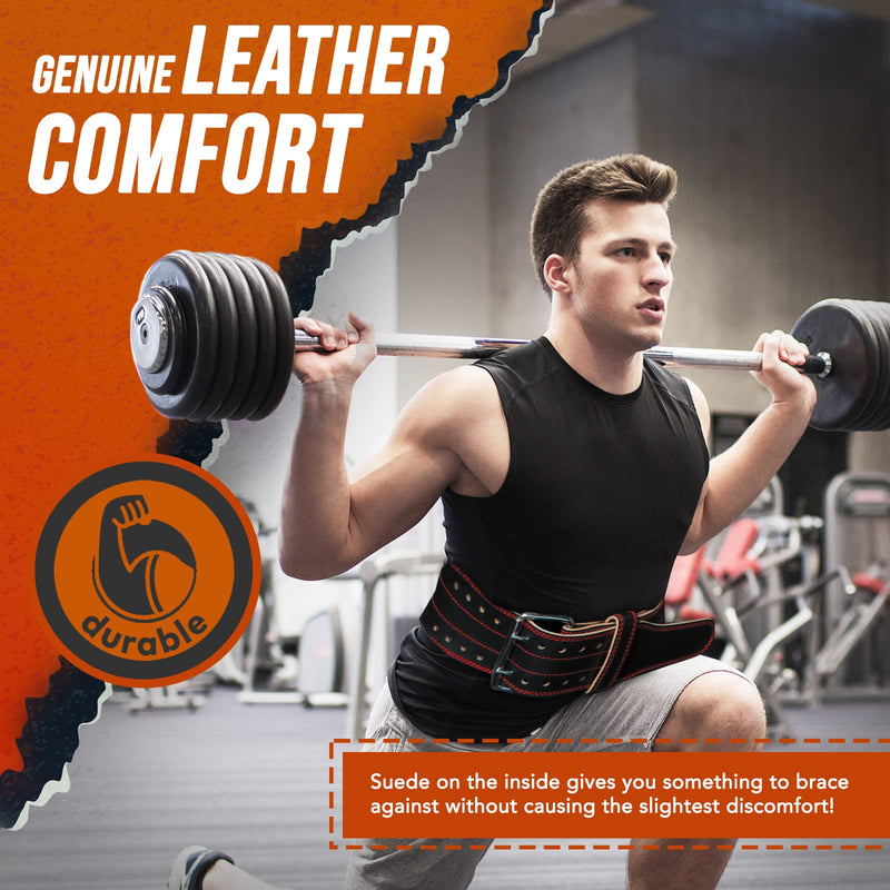 ProFitness Genuine Leather Workout Belt (4 Inches Wide) - Proper Weight Lifting Form - Lower Back Support for Squats, Deadlifts, Cross Training Black/Red Small 24"-32" (Waist size not pant size) - BeesActive Australia