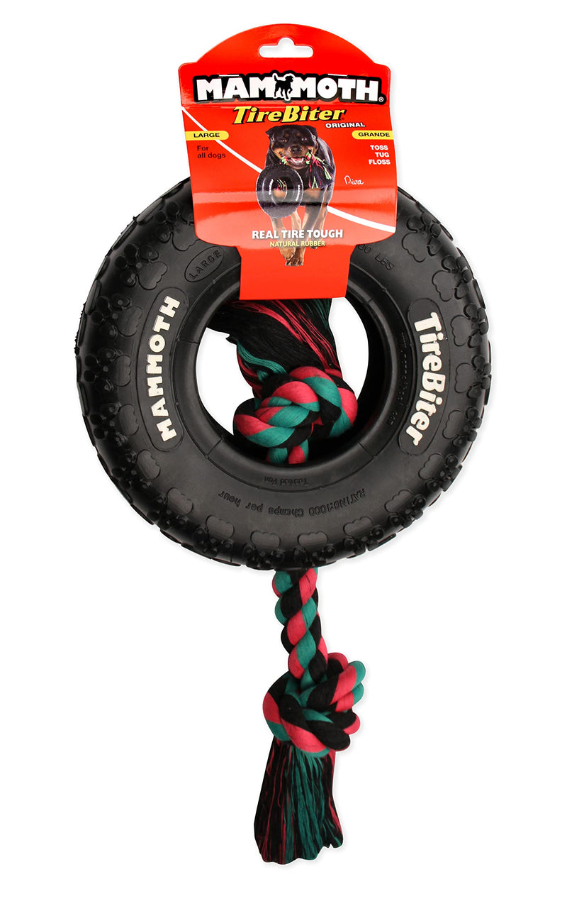 Mammoth TireBiterII Rubber Dog Toys - Natural Rubber Dog Toys for Extreme Chewers – Dog Toys for Extra Long Interactive Play – Aggressive Chewer Toys Large 6" Tire w/Cotton-Poly Rope - BeesActive Australia