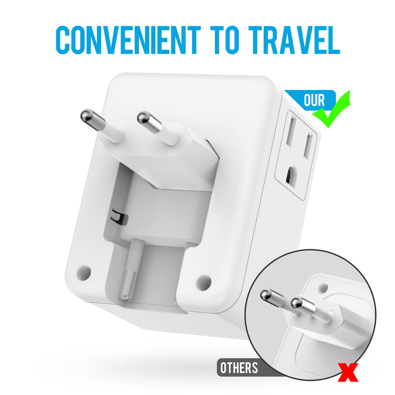 European Travel Plug Adapter,Foldable 4AC International Power Plug Adapter with USB C, Type C Outlet Adaptor Charger for US to Most Europe EU Iceland France Germany Spain Italy Travel FD3AC-1PC - BeesActive Australia