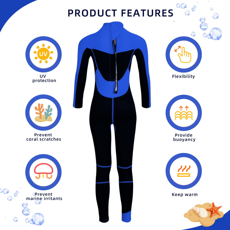 REALON Wetsuit Kids for Boys/Girls Full/Shorty Baby One Piece Wet Suit 2mm Neoprene 3t to 12t Toddler/Infant Swimsuit for Surfing Snorkeling Swimming 2mm blue full 2X-Small - BeesActive Australia