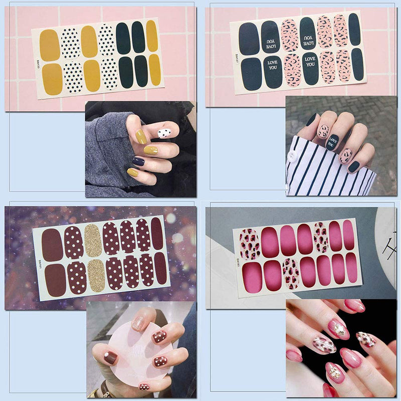 WOKOTO 15 Sheets Adhesive Nail Art Polish Stickers Tips With 1Pc Nail File Leopard Print Nail Wraps Decals Strips Set Manicure Accessories - BeesActive Australia