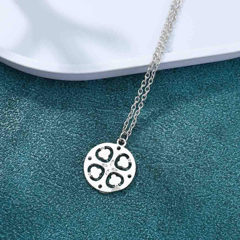 Jovono Multilayered Crescent Moon Pendant Necklaces Four-leaf Clover Necklace Chain Jewelry for Women and Girls (Silver) - BeesActive Australia