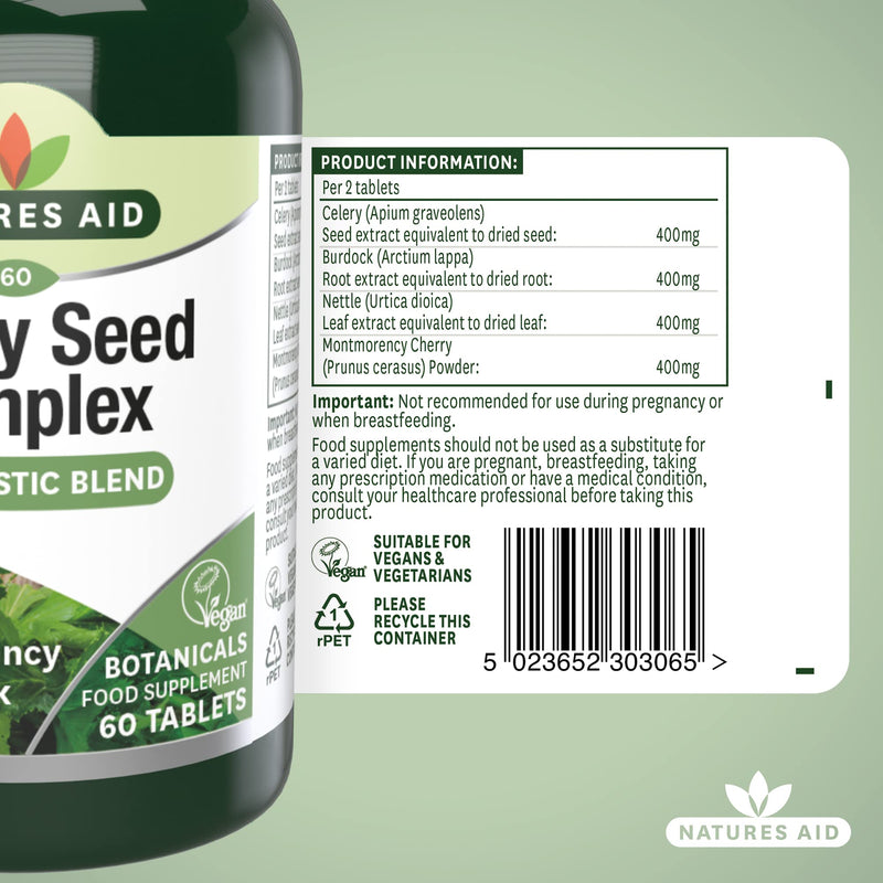 Natures Aid Celery Seed Complex, with Montmorency Cherry, Nettle & Burdock, Vegan Tablets, 60 Count (Pack of 2) 60 count (Pack of 2) - BeesActive Australia
