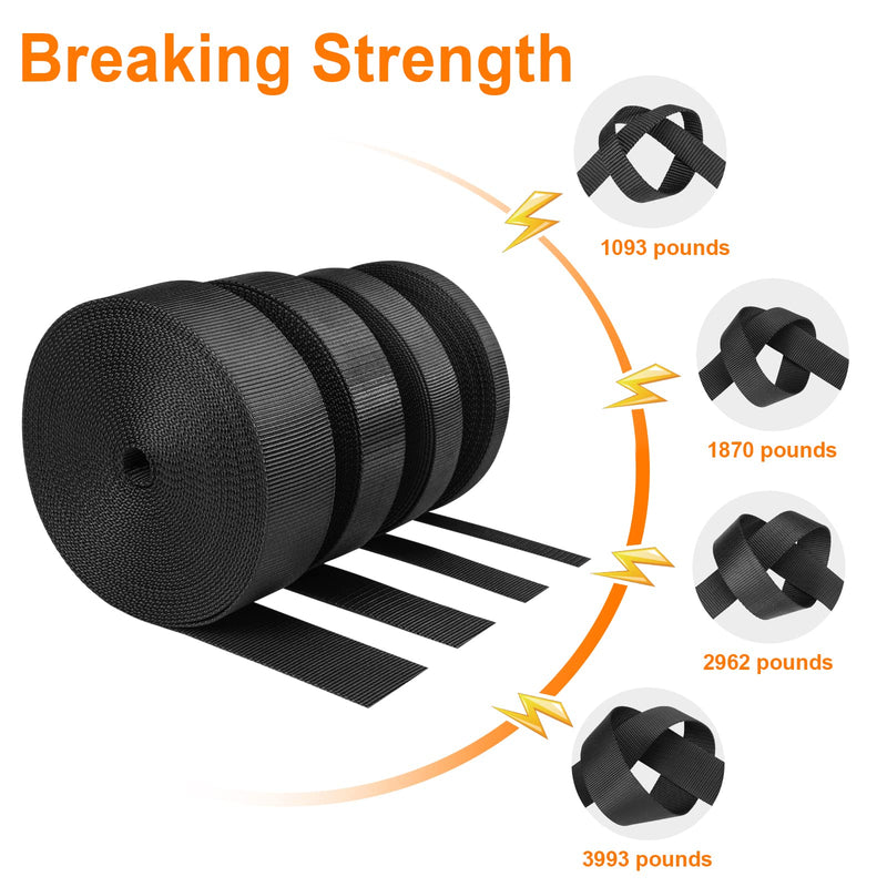 BEYOURD Heavyweight Nylon Webbing Strap, Heavy Duty Nylon Straps, Flat Black Webbing Strapping for Outdoor DIY Crafts, 12 Yards by 3/8", 5/8", 3/4", 1", 1-1/4", 1-1/2", 2" Wide 1.5 Inches - BeesActive Australia