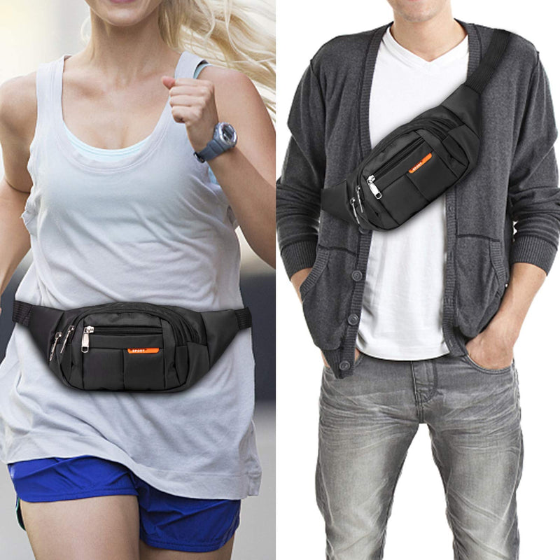 Sports Waist Packs Fanny Bag, Multiple Functions Hip Bum Chest Belly Back Bags with Adjustable Belt Strap for Men, Women Fit for Outdoor Events Like Hiking, Cycling, Running Black - BeesActive Australia