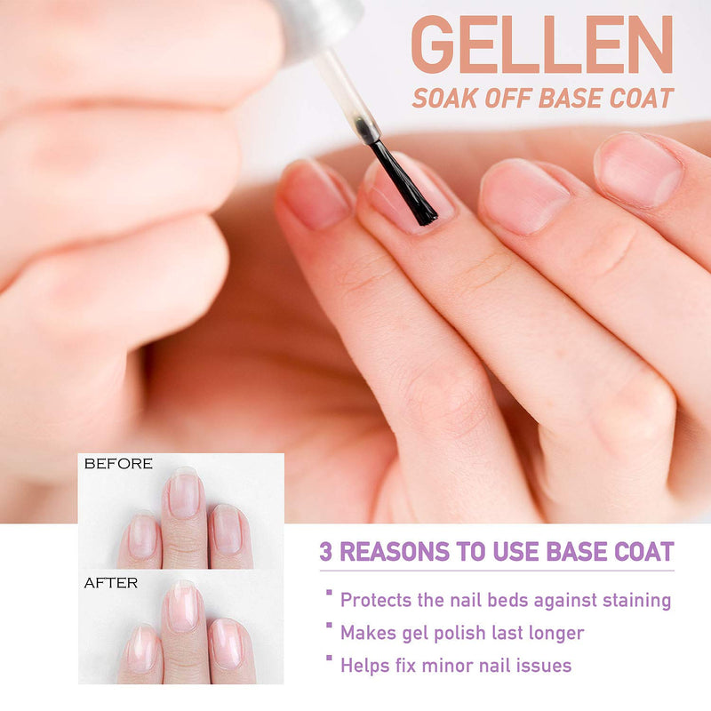 Gellen Base Coat Top Coat, for Gel Nails Polish UV LED Soak Off No Wipe Glossy Top Coat Long Lasting Home Gel Manicure Kit - 0.33 Fl oz2 - BeesActive Australia