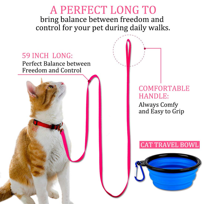 DOYOO 2 Pack Puppy Dog Leash Cat Leash, Strong and Durable Leash with Easy to Use Collar Hook - Dog Leashes for Cat with Collapsible Pet Bowl Great for Small and Medium Dog Set 02-Black+Pink - BeesActive Australia