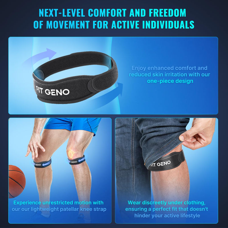 Knee Strap Patella Tendon Support: Knee Support Pain Relief for Man Women and Youth - All Sports Running Basketball Volleyball Football Hiking Tennis - Stabilizer for Runners Jumpers 2 Pack (Black) Black - BeesActive Australia