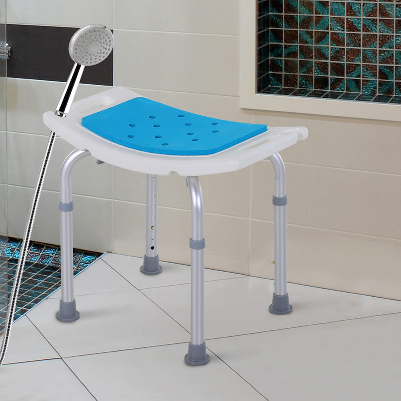 HOMCOM 6-Level Height Adjustable Aluminium Bath Room Stool Chair Shower Non-Slip Design w/Padded Seat Drainage Holes Foot Pad - BeesActive Australia