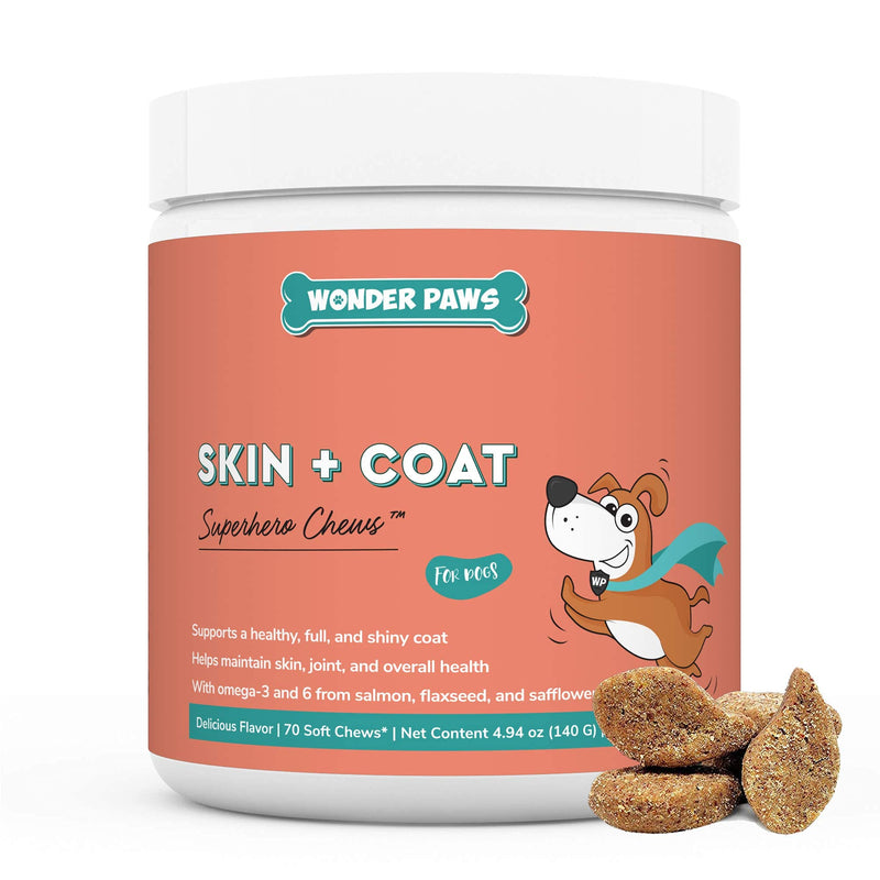 Wonder Paws Skin & Coat Supplement for Dogs with Salmon Oil, Omega 3 & 6, EPA & DHA, Promotes Healthy Skin and Coat, Itchy Relief, Joint and Overall Health, Delicious Flavor, 70 skin & coat Soft Chews - BeesActive Australia