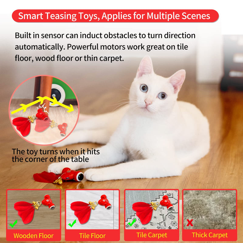 MayMaw Cat Toy,Cat Toys for Indoor Cats,Christmas Cat Toys with Feather and Bell,Interactive Cat Toys for Play Alone, Gift for Kitten Toys,Automatic Cat Toys with LED Lights and USB Charging 1pcs - BeesActive Australia
