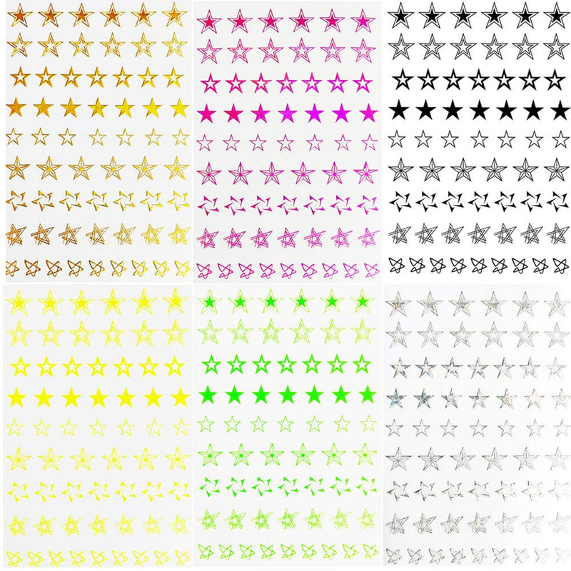 Star Nail Art Stickers Decals Nail Art Supplies 3D Self-Adhesive Firot Fluorescence Holographic LaserStar Nail Art Sticker Five-pointed Star Foil Paper for Nails Design Manicure 12 Sheets - BeesActive Australia