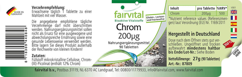 Chromium 200mcg from Chromium picolinate - Bulk Pack for 3 Months - HIGH Dosage - Vegan - 90 Tablets - BeesActive Australia