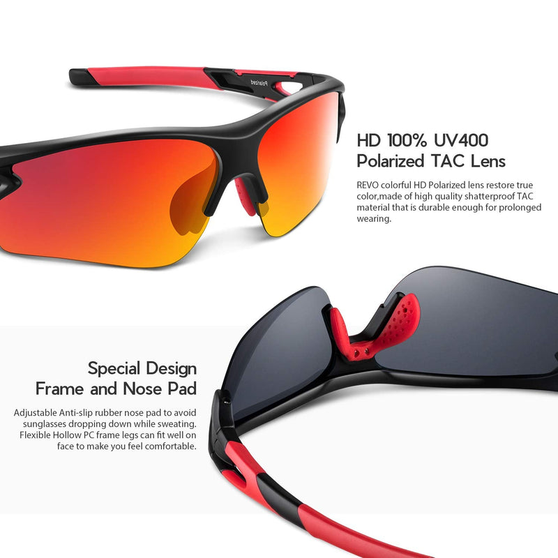 Bea·CooL Polarized Sports Sunglasses for Men Women Youth Baseball Fishing Cycling Running Golf Motorcycle Tac Glasses UV400 Black Red - BeesActive Australia