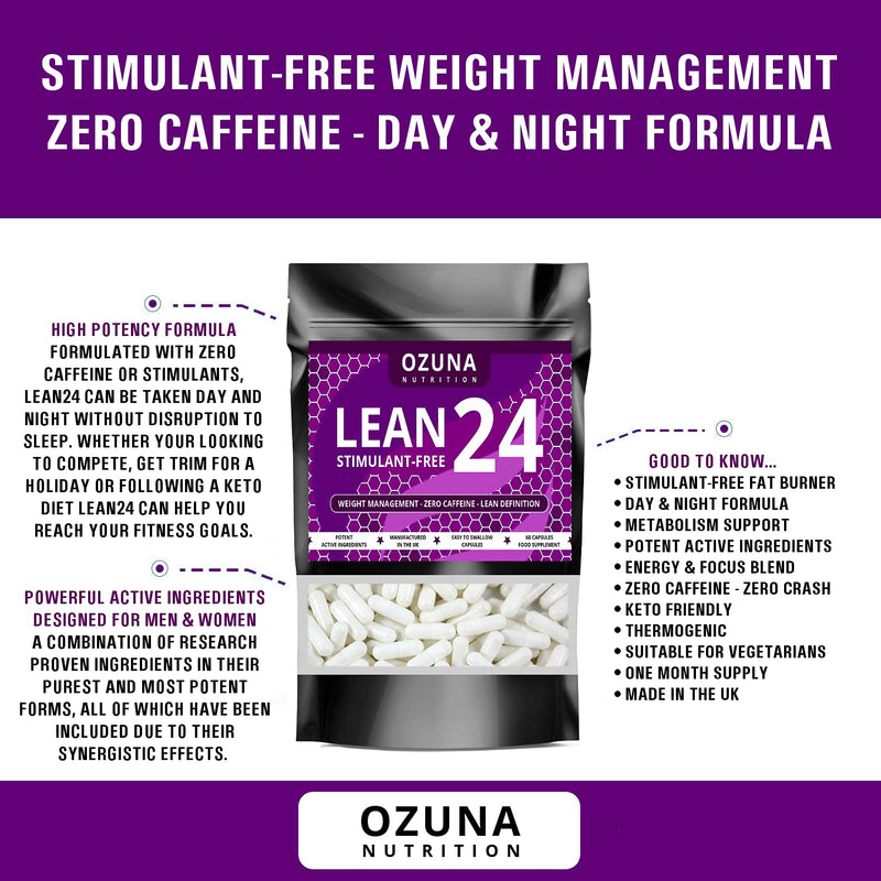 Lean24 Stimulant-Free Fat Burner Without Caffeine, Weight Loss Supplement, Keto Metabolism Booster & Diet Pills | 60 Capsules - BeesActive Australia