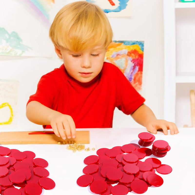 Coopay 300 Pieces Plastic Learning Counters Disks Bingo Chip Counting Discs Markers for Math Practice and Poker Chips Game Tokens,1 Inch (Red Style 1) Red Style 1 - BeesActive Australia