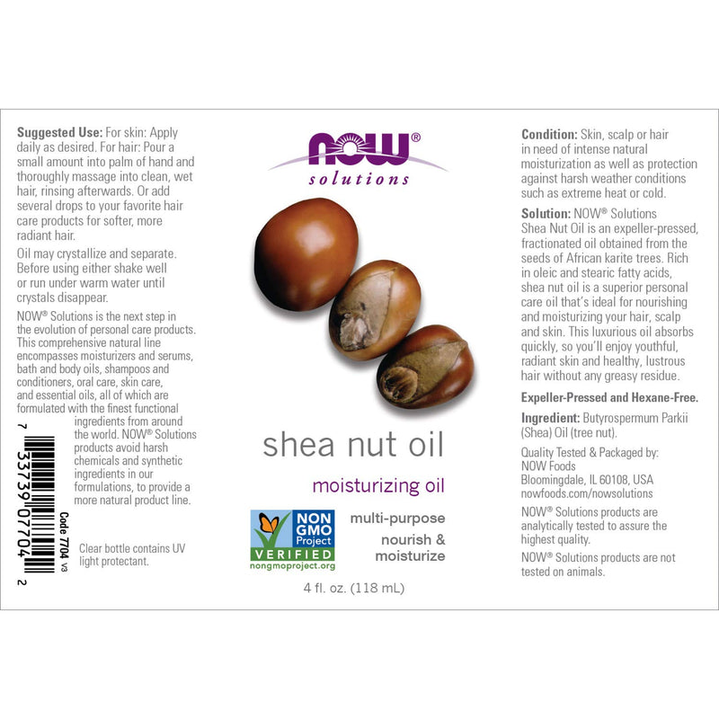 NOW Solutions, Shea Nut Oil, Multi-Purpose Intense Moisturizing Oil for Skin, Scalp and Hair, 4-Ounce 4 Fl Oz (Pack of 1) - BeesActive Australia