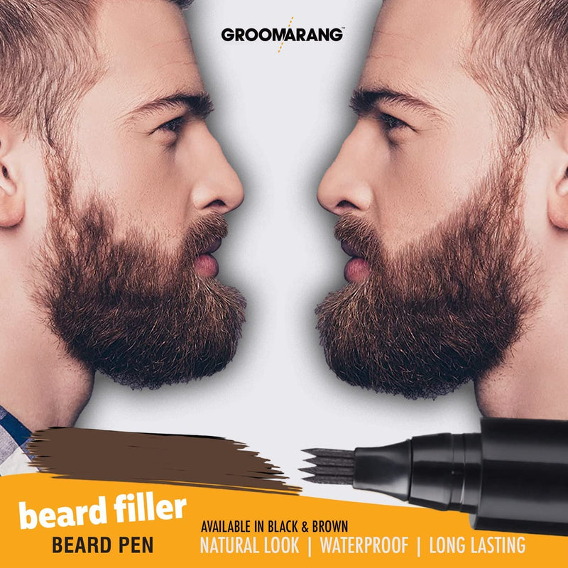 Beard Pen GROOMARANG® Beard Pencil Filler for Men - Natural Enhancer to Fill, Shape and Define - Black or Brown PLUS Beard Shaping Comb (Black) - BeesActive Australia