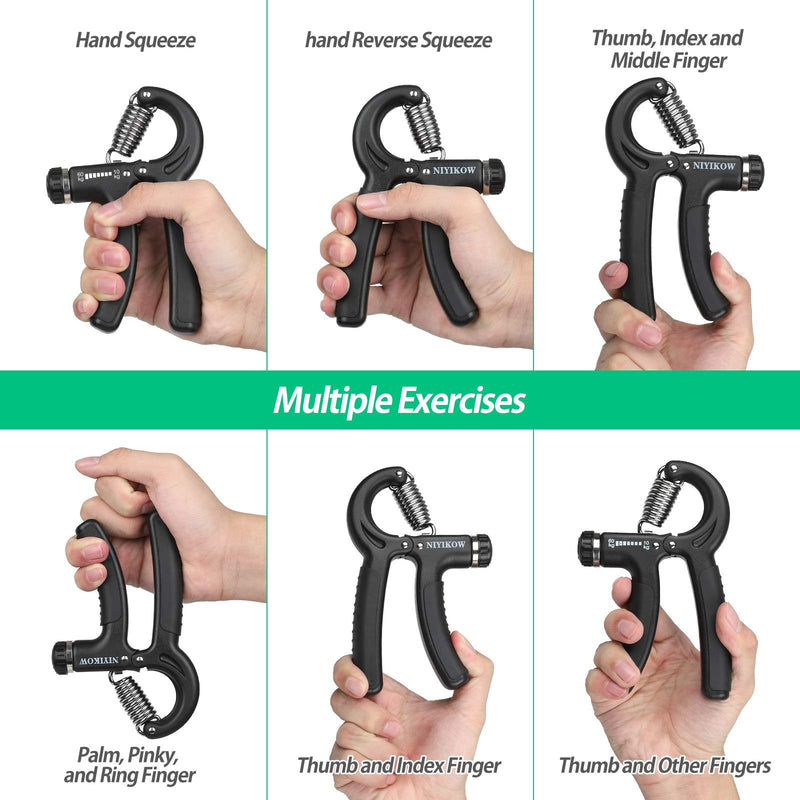 NIYIKOW Grip Strength Trainer, Hand Grip Strengthener, Adjustable Resistance 22-132Lbs (10-60kg), Non-Slip Gripper, Perfect for Musicians Athletes and Hand Rehabilitation Exercising Black-1Pack - BeesActive Australia