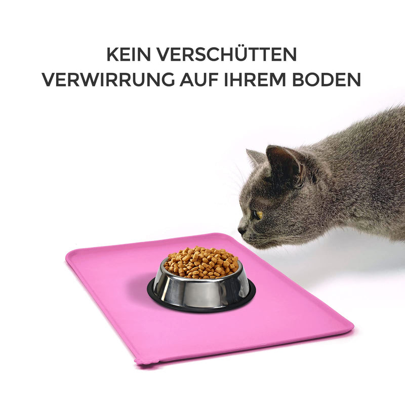 AOKLANT - Dog Cat Food Mat - Non Slip Pet Bowl Mats Placemat Waterproof - Multiple Colors 21" x 15" Pink - BeesActive Australia