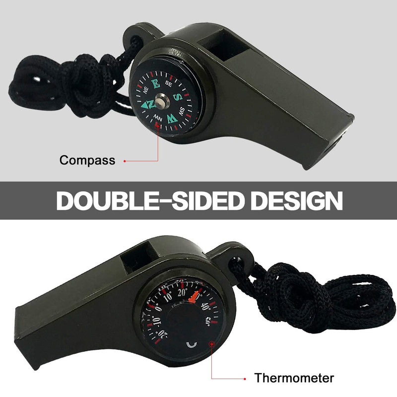 MeiNvShe 2 Pack Emergency Survival Whistle, 3-in-1 Emergency Whistles with Compass and Thermometer, Loud Safety Whistle with Lanyard for Outdoor Hiking - BeesActive Australia
