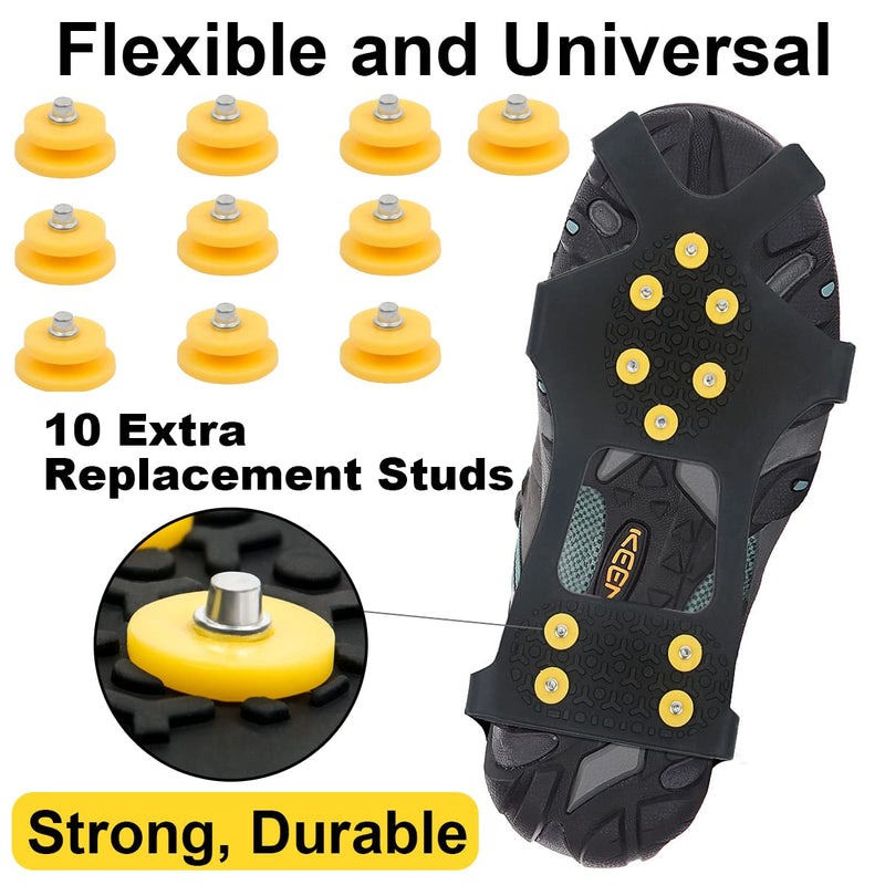 Ice Snow Grips Traction Cleats Anti Slip Ice Cleats Spikes Rubber Crampons with 10 Extra Replacement Steel Studs for Snow Shoes and Boots Ice Walking, Ice Fishing, Hiking Men Women Universal Crampons M(women:5.0-8.5/men:6.0-7.5) - BeesActive Australia