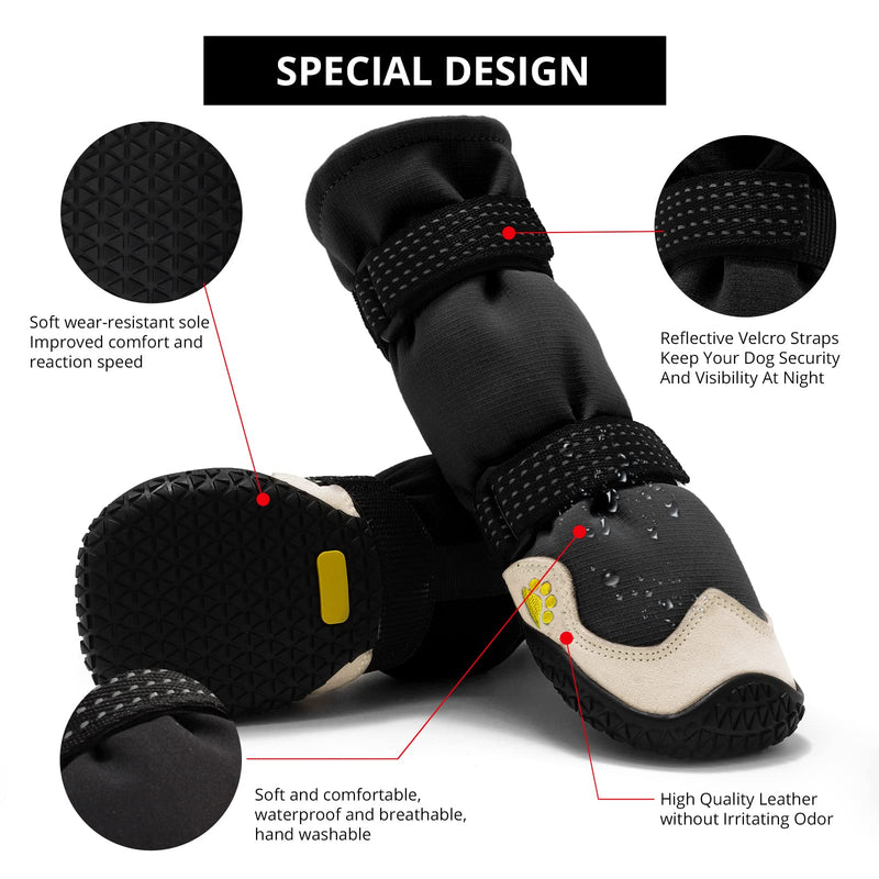 Anti-Slip Dog Snow Boots Waterproof Dog Shoes for Small Medium Large Dogs with Reflective Straps Pet Dog Boots for Hiking.4Pcs Soft Breathable Paw Protectors for Dogs Outdoor Night Use Black gray Size 6:2.95''x2.55''(L*W) - BeesActive Australia