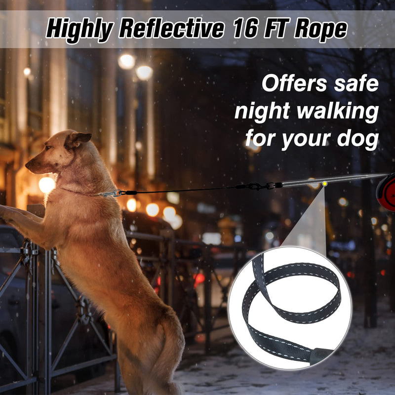 PUPTECK Retractable Dog Leash - Reflective Pet Walking Leash up to 110lbs for Small Medium Large Dogs, Heavy Duty 16ft 360-Degree Tangle-Free Lead, One-Hand Brake Red Chew Proof - BeesActive Australia