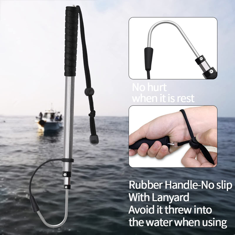 SAN LIKE Telescopic Fishing Gaff,Aluminum/Fiberglass Pole with Nonslip Handle,Stainless Steel Hook with M8 Screw, Fish Gaff can Float When Extending - Good for Freshwater and Saltwater Fishing Aluminium Alloy-11.4-24inch(Float) - BeesActive Australia