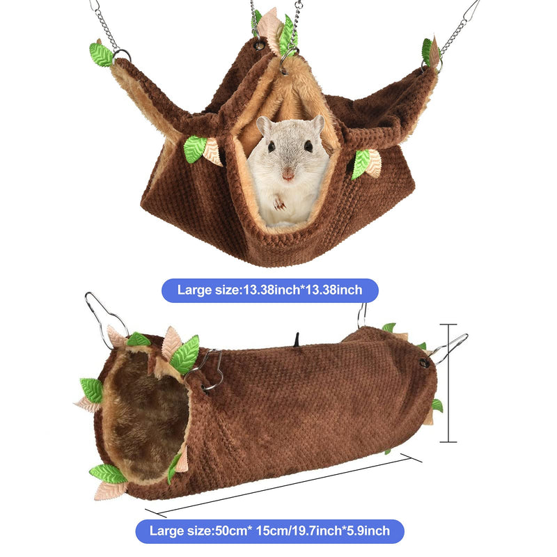 Petmolico 2 Pack Small Animal Hammocks, Warm Plush Hanging Tunnel & Double Tier Bunkbed Hammock Cage for Ferret Guinea Pig Chinchilla Squirrel Rat Hamster Hideout Sleeping Swing Hammock Brown - BeesActive Australia