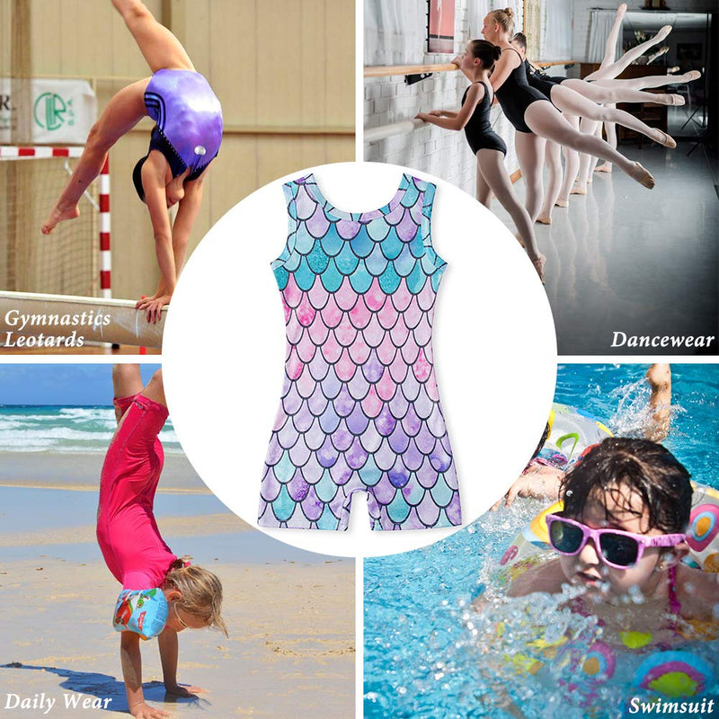 [AUSTRALIA] - TUONROAD Girls Gymnastics Leotards with Shorts Dance Ballet Unitard Sparkly Biketard for 2-10T A Mermaid Scale 7-8 Years 