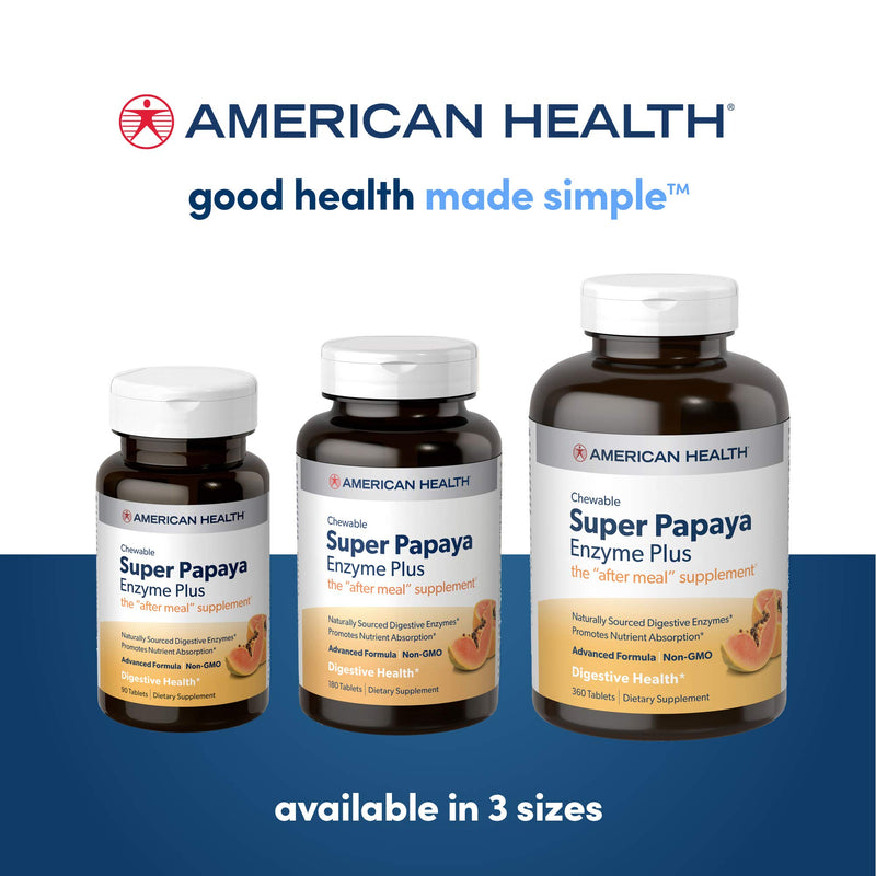 American Health Super Papaya Enzyme Plus Chewable Tablets, Natural Papaya Flavor - Promotes Digestion & Nutrient Absorption, Contains Papain & Other Enzymes - 360 Count, 120 Total Servings - BeesActive Australia