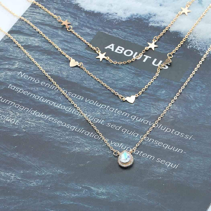 Edary Boho Layered Necklace Star Heart Necklaces Drop Water Pendant Gold Jewelry Accessories for Women and Girls. - BeesActive Australia