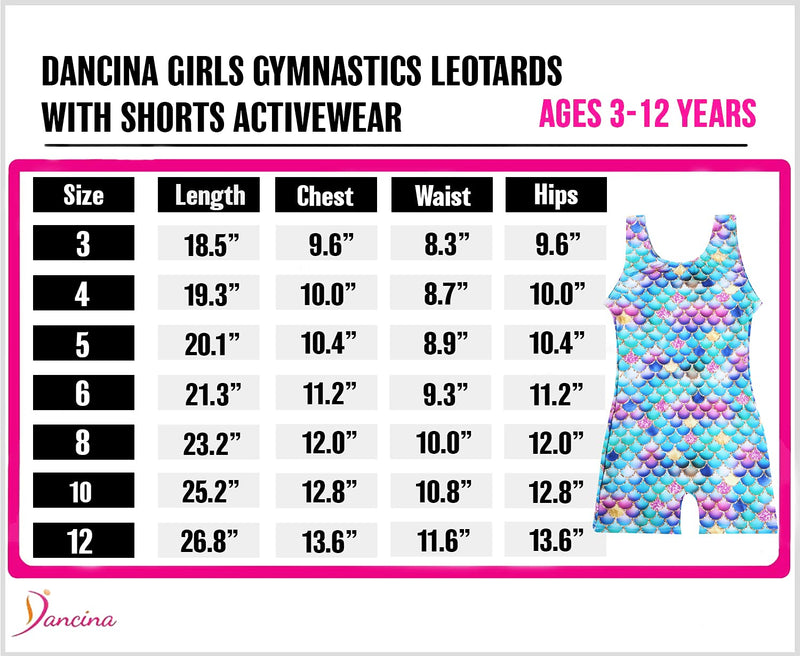 Dancina Girls Gymnastics Leotards with Shorts Tumbling Outfit 10 Aqua Scales - BeesActive Australia