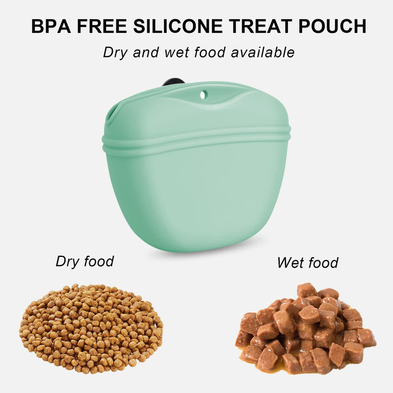 Left&Right Dog Clicker Training Kit,Silicone Dog Training Treat Pouch and Dog Clickers,Dog Treat Bag with Clicker Training for Dogs,Pet Treat Bag with Convenient Magnetic Buckle Closing and Waist Clip Egg Green - BeesActive Australia