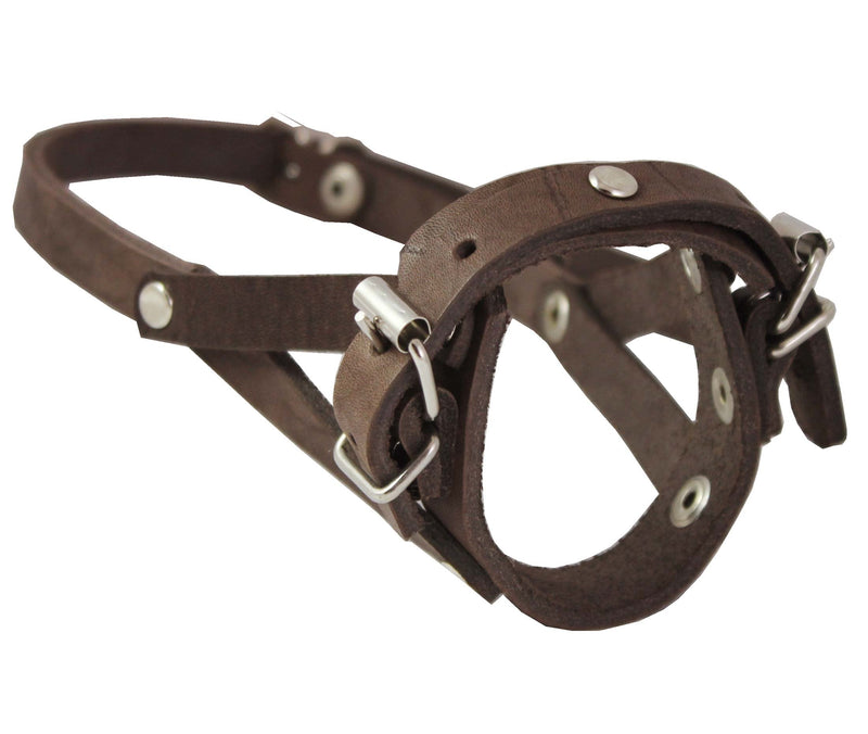 Adjustable Leather Loop Bite Bark Control Easy Fit Dog Muzzle Brown. Fits 8"-10" Snout. - BeesActive Australia