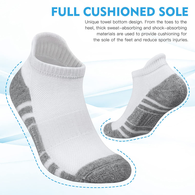 Felicigeely Ankle Athletic Running Socks Low Cut Sports Socks Breathable Cushioned Tab Socks for Men Women 6 Pairs 9-12 White - BeesActive Australia