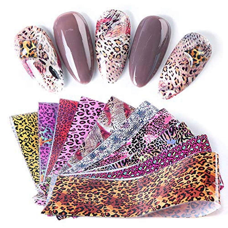 Nail Art Foil Transfer Stickers Design Leopard Print Nail Art Supplies Foil Transfers 10 Rolls Nail Decals Nail Extension Gel Art Decorations for Women Poly Nail Gel DIY - BeesActive Australia