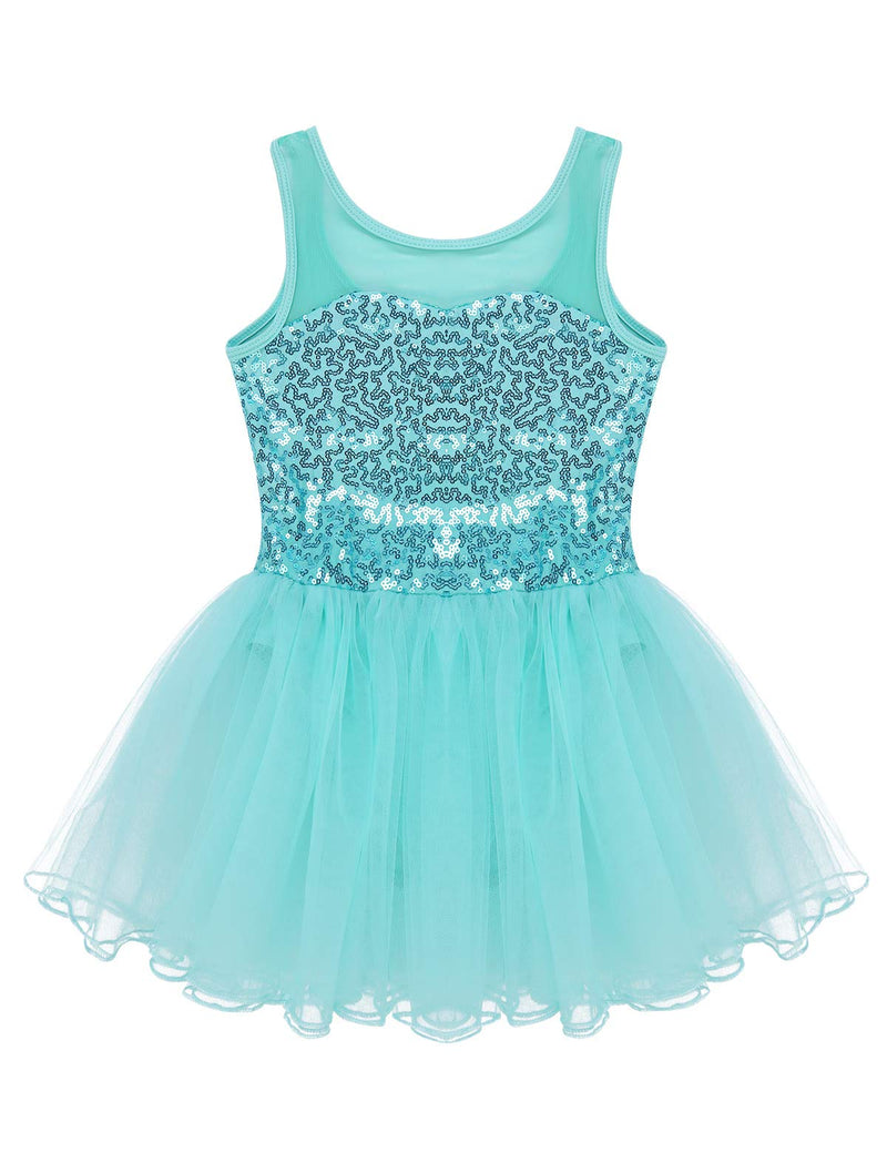 [AUSTRALIA] - moily Big Girls Mesh Splice Sequined Camisole Top with Tutu Skirts Ballet/Ice Skating/Lyrical Dance Dress Mint_green 6 