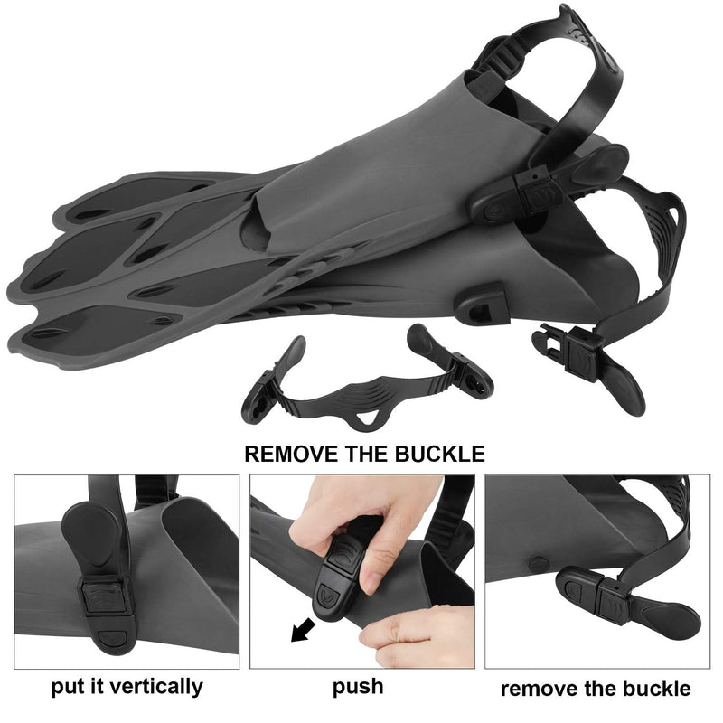 Oumers Snorkel Fins, Travel Size Adjustable Strap Diving Flippers with Mesh Bag and Extra Buckle Connector for Men Women Snorkeling Diving Swimming Black XS(Kids US Size 1-4) - BeesActive Australia